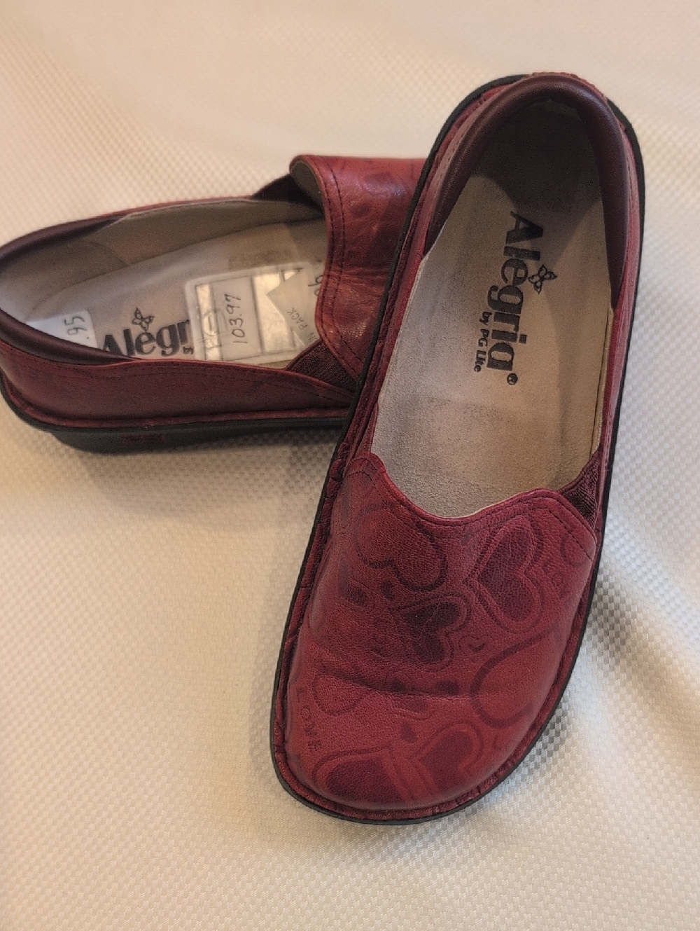 Alegria Burgundy Heart-Pattern Slip-On Loafers